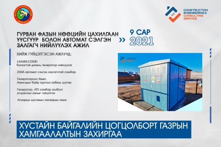 Хустай БЦГ нөөц цахилгаан үүсгүүр, гадна шугам сүлжээ өргөтгөл засварын ажил