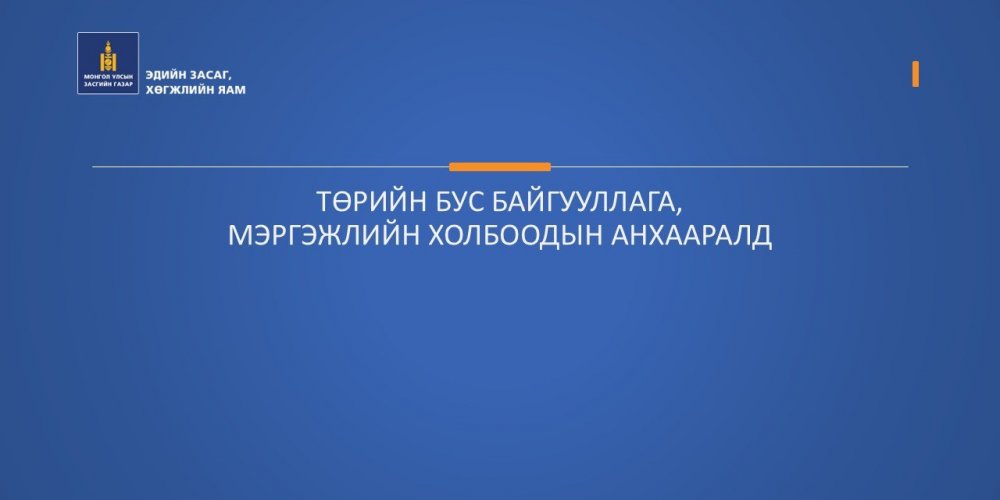 ТӨРИЙН БУС БАЙГУУЛЛАГА, МЭРГЭЖЛИЙН ХОЛБООДЫН АНХААРАЛД