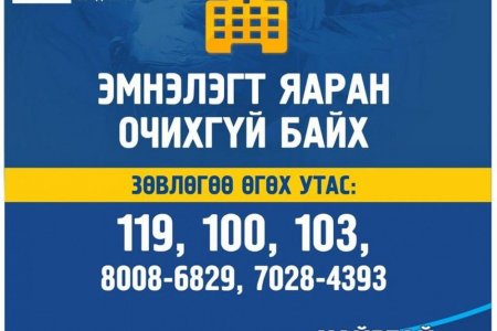 ЭМЯ: Эмнэлэгт яаран очихгүй, 119, 100, 103 дугаарын утсаар зөвлөгөө авна