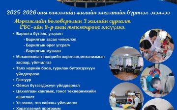 ГОВЬ-АЛТАЙ МЭРГЭЖЛИЙН БОЛОВСРОЛЫН СУРГУУЛИЙН 2025-2026 ОНЫ ХИЧЭЭЛИЙН ЖИЛИЙН ЭЛСЭЛТИЙН БҮРТГЭЛ ЯВАГДАЖ БАЙНА.