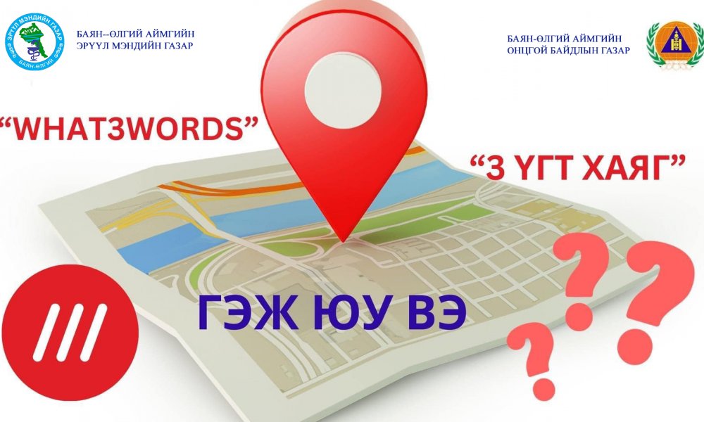 ИРГЭД ТА БҮХЭН “WHAT3WORDS” БУЮУ “ГУРВАН ҮГТ ХАЯГ”-ИЙГ АШИГЛАН ӨӨРИЙН БАЙРШЛЫГ ТОДОРХОЙЛЖ, ЦАГ АЛДАЛГҮЙ ТУСЛАМЖ АВААРАЙ. 