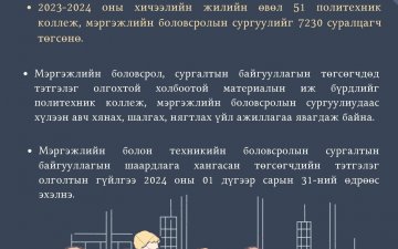 МЭРГЭЖЛИЙН БОЛОН ТЕХНИКИЙН БОЛОВСРОЛЫН СУРГАЛТЫН БАЙГУУЛЛАГЫГ АМЖИЛТТАЙ ТӨГСӨГЧДӨД ТЭТГЭЛЭГ ОЛГОНО