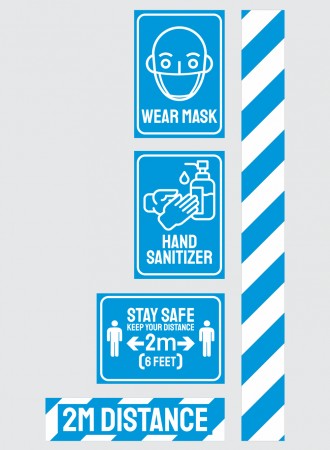 COVID-19 safety sign - Wear mask, Hand sanitizer