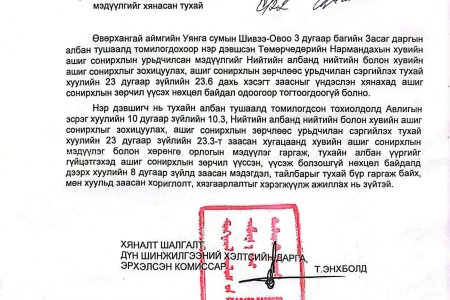 Хувийн ашиг сонирхлын урьдчилсан мэдүүлгийг хянасан тухай 