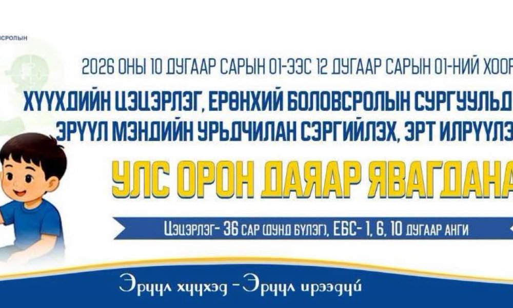 ХҮҮХДИЙН УРЬДЧИЛАН СЭРГИЙЛЭХ, ЭРТ ИЛРҮҮЛЭХ ҮЗЛЭГ УЛС ОРОН ДАЯАР ЭХЭЛЛЭЭ