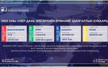 2023 ОНЫ ХОЁР ДАХЬ ЭЛСЭЛТИЙН ЕРӨНХИЙ ШАЛГАЛТ ИРЭХ САРЫН 7-НООС ЭХЭЛНЭ