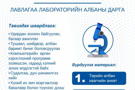 ЛАВЛАГАА ЛАБОРАТОРИЙН АЛБАНЫ ДАРГА НЭЭЛТТЭЙ АЖЛЫН БАЙР
