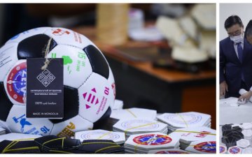 Soccer balls being manufactured with processed yak leather