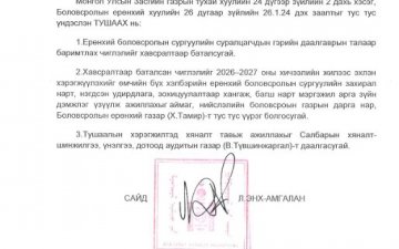 ГЭРИЙН ДААЛГАВРЫН ТАЛААР БАРИМТЛАХ ЧИГЛЭЛ БАТЛАГДЛАА