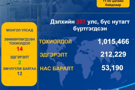 ЭМЯ:Шинэ коронавирусний халдвар авсан хүний тоо 1 015 466 болжээ
