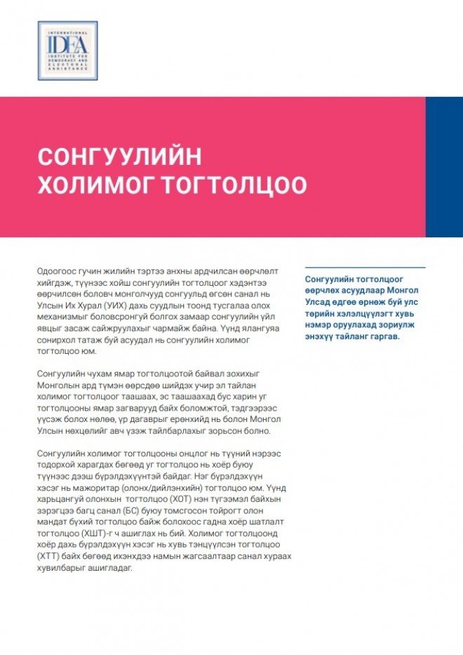 Сонгуулийн холимог тогтолцоо: Онол, практик