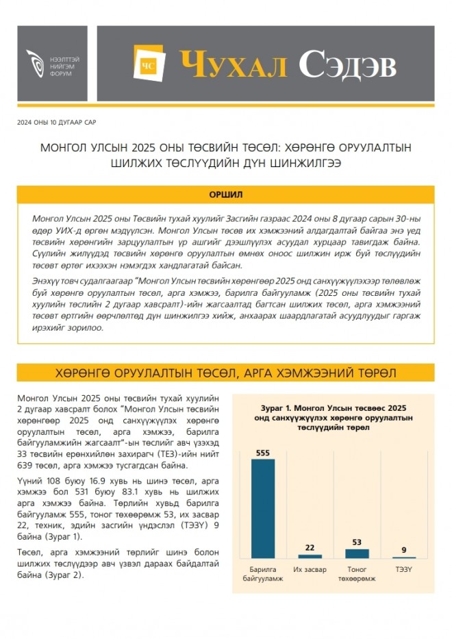 Чухал сэдэв: “Монгол Улсын 2025 оны төсвийн төсөл: Хөрөнгө оруулалтын  шилжих төслүүдийн дүн шинжилгээ”