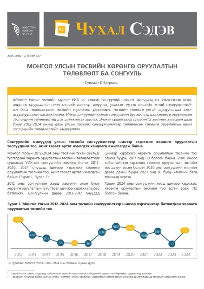 Монгол Улсын төсвийн хөрөнгө оруулалтын төлөвлөлт ба сонгууль - Чухал сэдэв