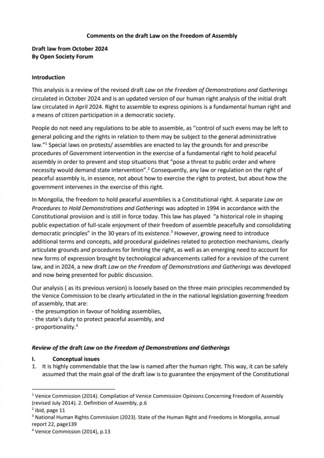 OSF comments to the revised draft Law on the Freedom of Assembly (October 2024 version of the draft law)