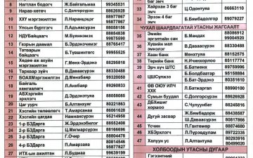 ТӨРИЙН АЛБАН ХААГЧИЙН БОЛОН ЧУХАЛ ШААРДЛАГТАЙ ИРГЭДИЙН УТАСНЫ ЖАГСААЛТ