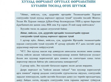 Аймаг нийслэл, сум, дүүргийн Иргэдийн төлөөлөгчдийн хурлын сонгуулийн тухай хуульд өөрчлөлт оруулах өөрчлөлтийн хуулийн төсөлд өгөх санал шүүмж