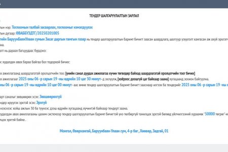 Хүүхдийн тоглоомын талбай засварлах, тоглоом нэмэгдүүлэх ажлын тендерийн урилга