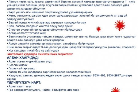 КОРОНАВИРУСТ ХАЛДВАР (COVID-19)!!! ХҮНСНИЙ ДЭЛГҮҮР, ХУДАЛДААНЫ ТӨВД ӨГӨХ ЗӨВЛӨГӨӨ