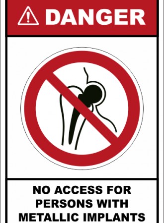 No access for persons with metallic implants sign 