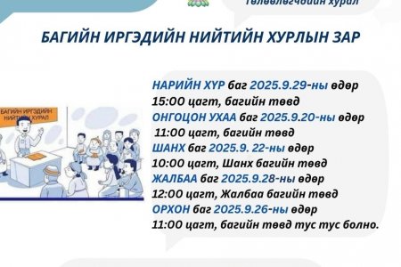 БАГИЙН ИРГЭДИЙН НИЙТИЙН ХУРЛЫН ЗАР 