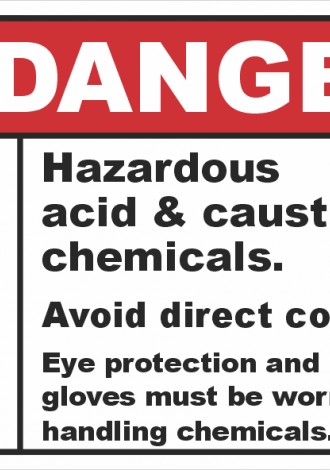 Hazardous acid & caustic chemicals sign