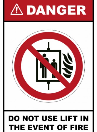 Do not use lift in the event of fire sign