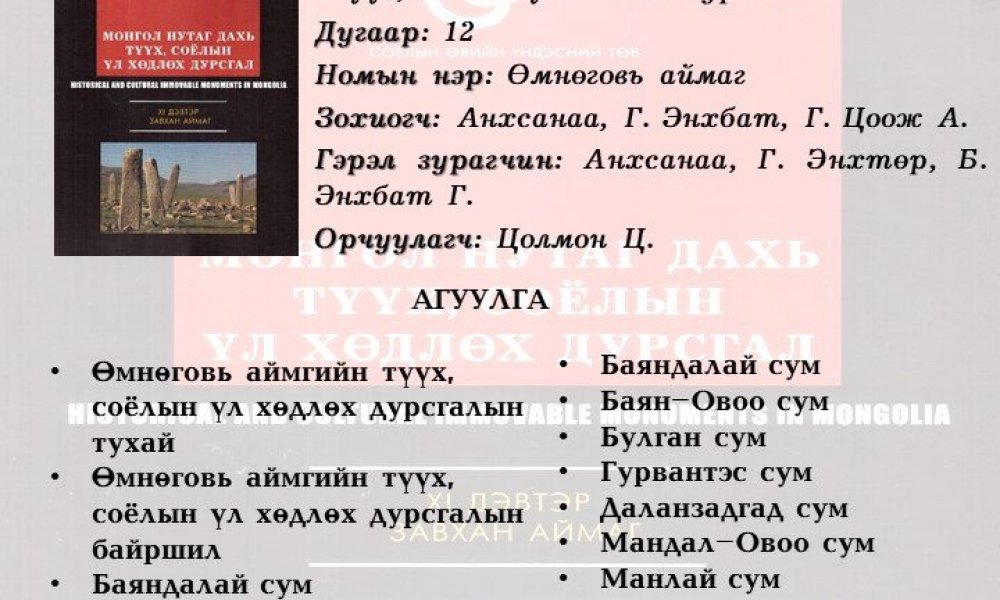 Mongol nutag dahi tuukh, soyolyn ul khudlukh dursgaluud