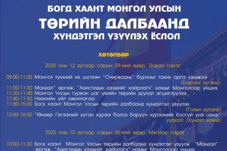 БОГД ХААНТ МОНГОЛ УЛСЫН ТӨРИЙН ТУГАНД ХҮНДЭТГЭЛ ҮЗҮҮЛЭХ “ТУГ ЦЭНГҮҮЛЭХ ЁСЛОЛ” БОЛНО.