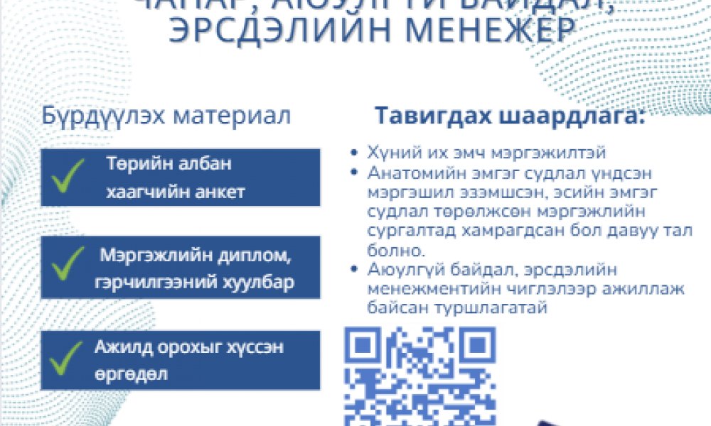 Нээлттэй ажлын байр чанар, аюулгүй байдал, эрсдэлийн менежер
