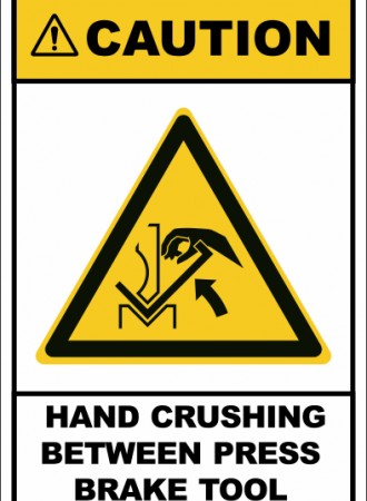 Hand crushing between press brake tool sign