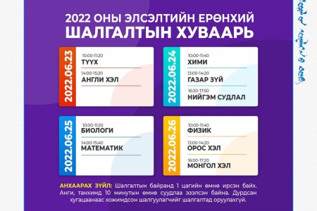Элсэлтийн Ерөнхий Шалгалтын суудлын хуваарийг өнөөдрөөс хэвлэн авах боломжтой