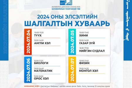 2024 ОНЫ ЭЛСЭЛТИЙН ШАЛГАЛТЫН ХУВААРЬ