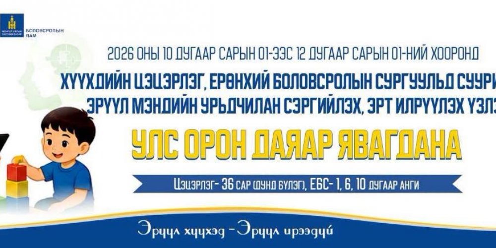 ХҮҮХДИЙН УРЬДЧИЛАН СЭРГИЙЛЭХ, ЭРТ ИЛРҮҮЛЭХ ҮЗЛЭГ УЛС ОРОН ДАЯАР ЭХЭЛЛЭЭ