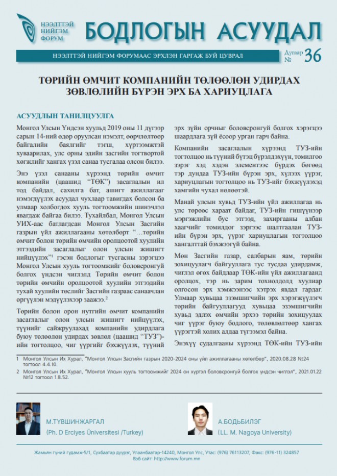 Төрийн өмчит компанийн ТУЗ-ын бүрэн эрх ба хариуцлага  - Бодлогын асуудал №36