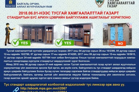 “Зөв шийдэл” тусгай хамгаалалттай газруудад стандартын ариун цэврийн байгууламж ашиглана
