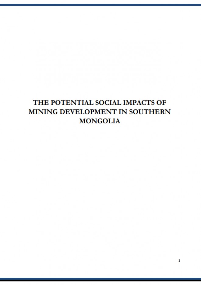 The Potencial Social Impacts of  Mining Development  in Southern Mongolia 