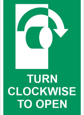 Turn clockwise to open sign
