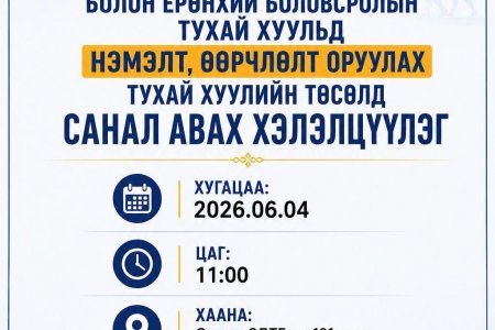 Сургуулийн өмнөх болон ерөнхий боловсролын тухай хуульд нэмэлт, өөрчлөлт оруулах тухай хуулийн төсөлд санал авна. 