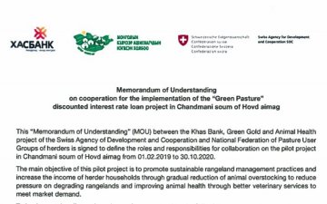 MEMORANDUM OF UNDERSTANDING ON COOPERATION FOR THE IMPLEMENTATION OF THE “GREEN PASTURE” DISCOUNTED INTEREST RATE LOAN PROJECT IN CHANDMANI SOUM OF HOVD AIMAG