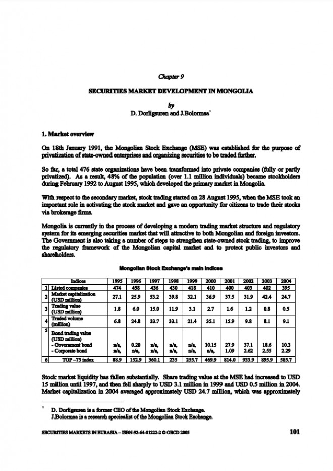 Securities Market Development in Mongolia - Chapter 9 