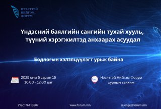 ҮНДЭСНИЙ БАЯЛГИЙН САНГИЙН ТУХАЙ ХУУЛЬ, ТҮҮНИЙ ХЭРЭГЖИЛТЭД АНХААРАХ АСУУДАЛ: БОДЛОГЫН ХЭЛЭЛЦҮҮЛЭГТ УРЬЖ БАЙНА