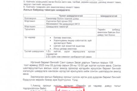 Засаг даргын Тамгын газрын нийтлэг үйлчилгээний ажилтны ажлын байрны зар.  