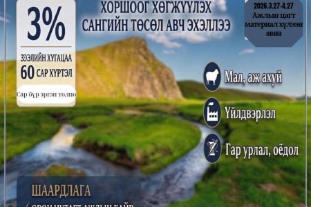 ХОРШООГ ХӨГЖҮҮЛЭХ САНГИЙН ТӨСӨЛ АВЧ ЭХЭЛЛЭЭ.