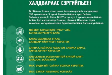 Шинэ коронавирусийн халдвараас сэргийлье!!! ЗӨВЛӨМЖ