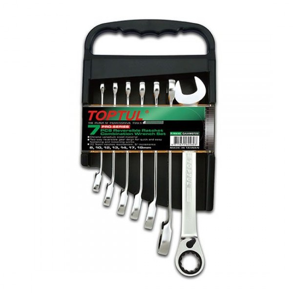 7PCS Pro-Series Reversible Ratchet Combination Wrench Set - STORAGE RACK | Toptul GAAM0709