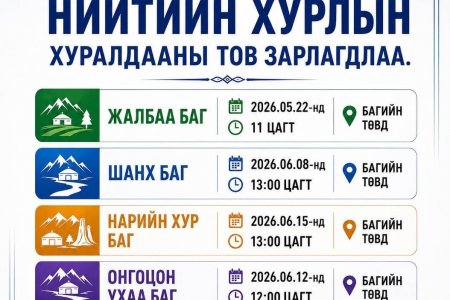Багийн Иргэдийн нийтийн хурлын тов гарлаа. 