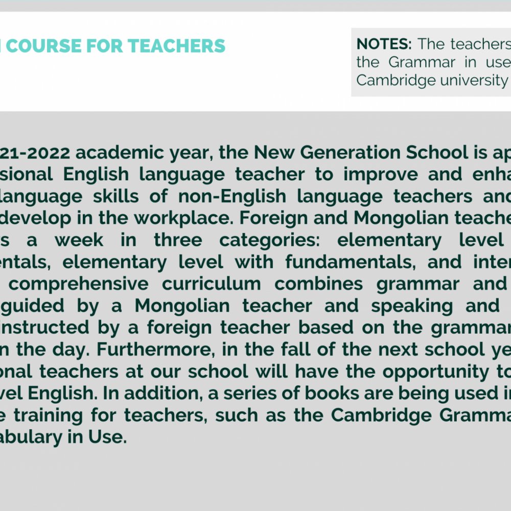 ENGLISH COURSE FOR SHINE UE SCHOOL TEACHERS