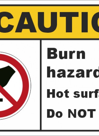 Burn hazard. Hot surfaces. Do NOT touch sign