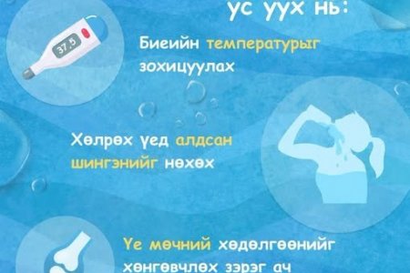 Халуун өдрүүдэд тогтмол ус ууж, биеийн шингэнээ нөхөөрэй. Өдөрт 8–10 аяга ус уухыг зөвлөж байна.