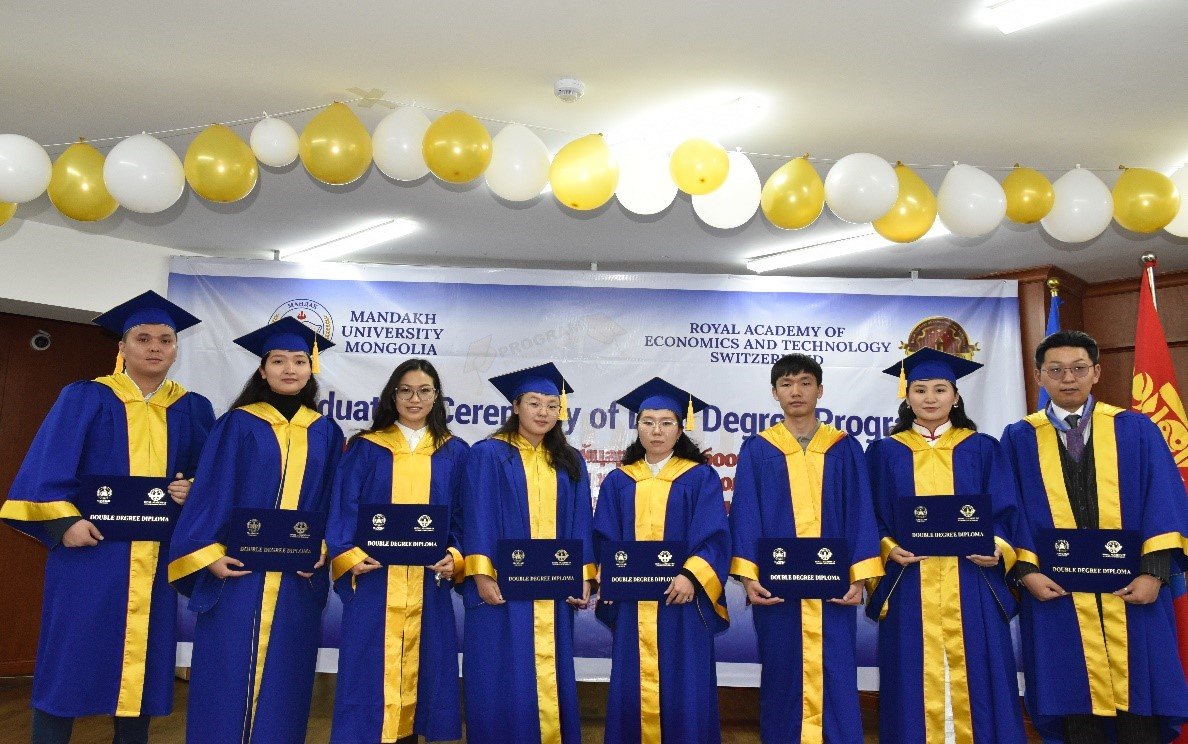The 4th graduation ceremony of Dual Degree Program implemented by Mandakh University and OUS Royal Academy of Economics and Technology in Switzerland is held at Mandakh University 